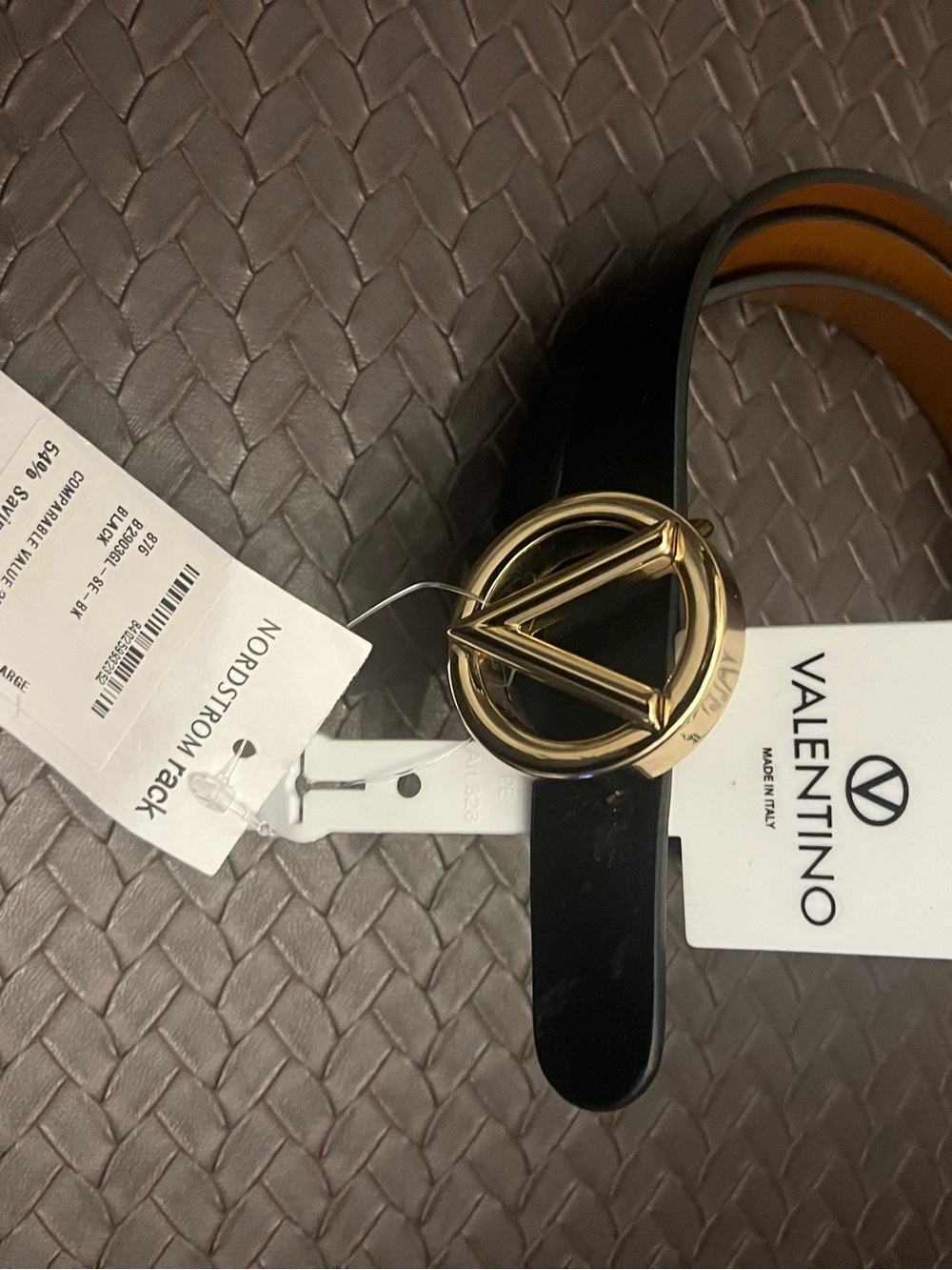 Valentino Milano by Mario Valentino Women's Black Leather Belt with Gold V Logo